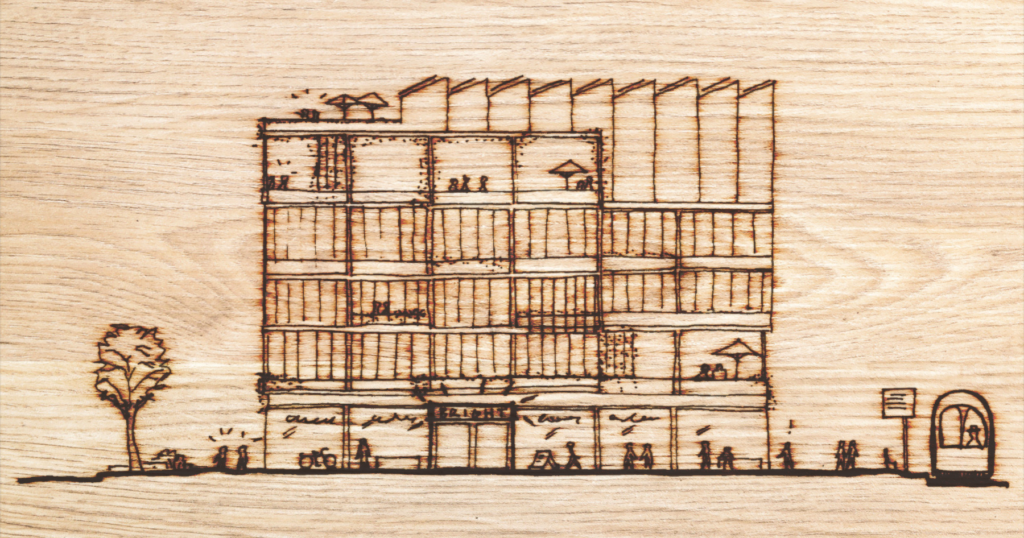 Wooden sketch of the Majime building.